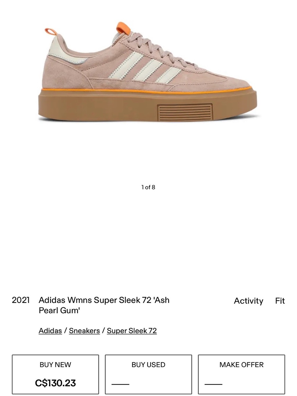 adidas Women's Super Sleek 72 Sneakers in Ash Pearl with Orange Accents